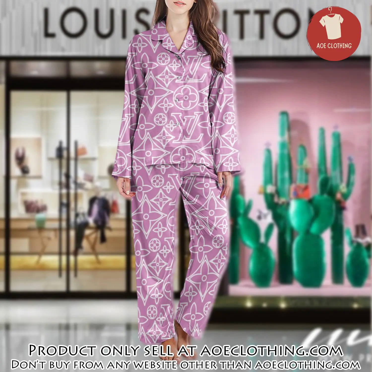Lv monogram long satin pajama set pjs1029 aoe2559519